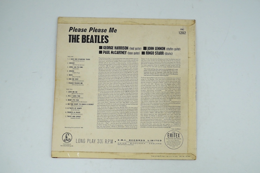 The Beatles; Please Please Me LP record album, mono on gold Parlophone label, PMC 1202, XEX 421-1N. Condition - fair